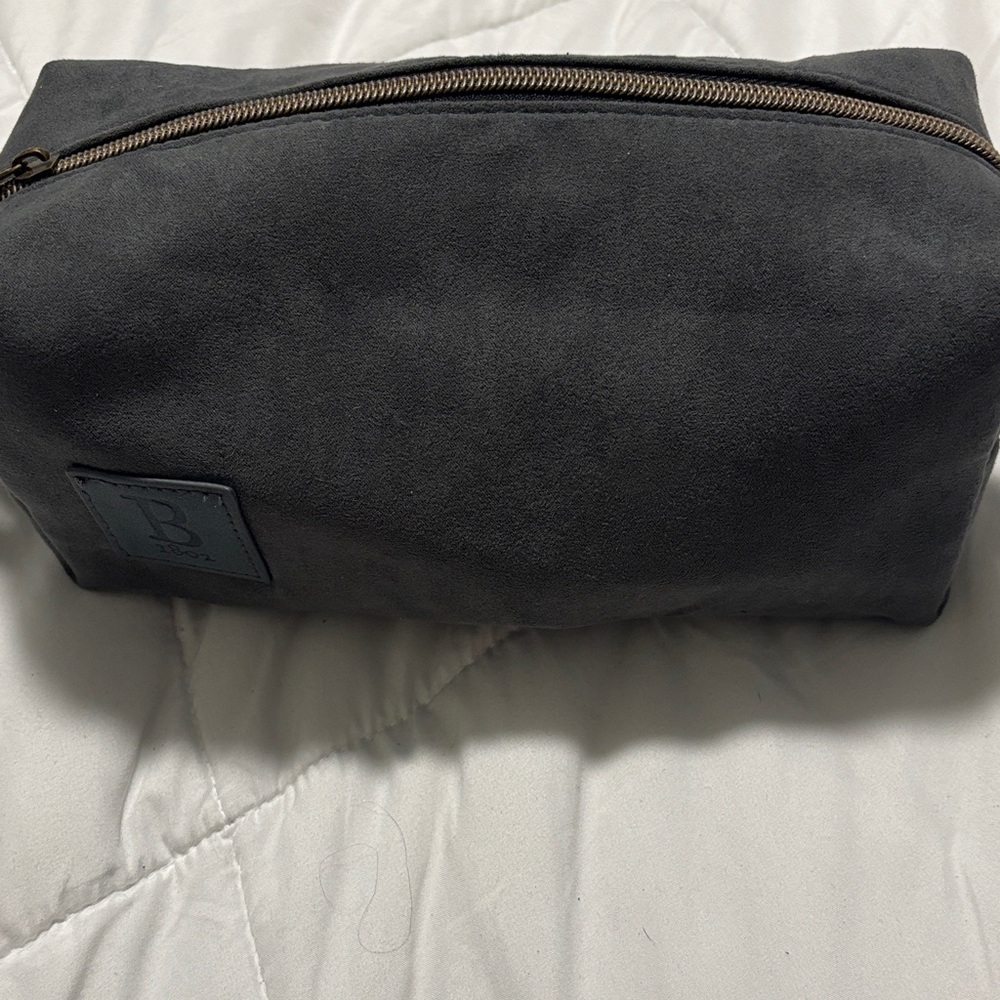 Beekman 1802 Black Suede Toiletry Bag with Logo Patch